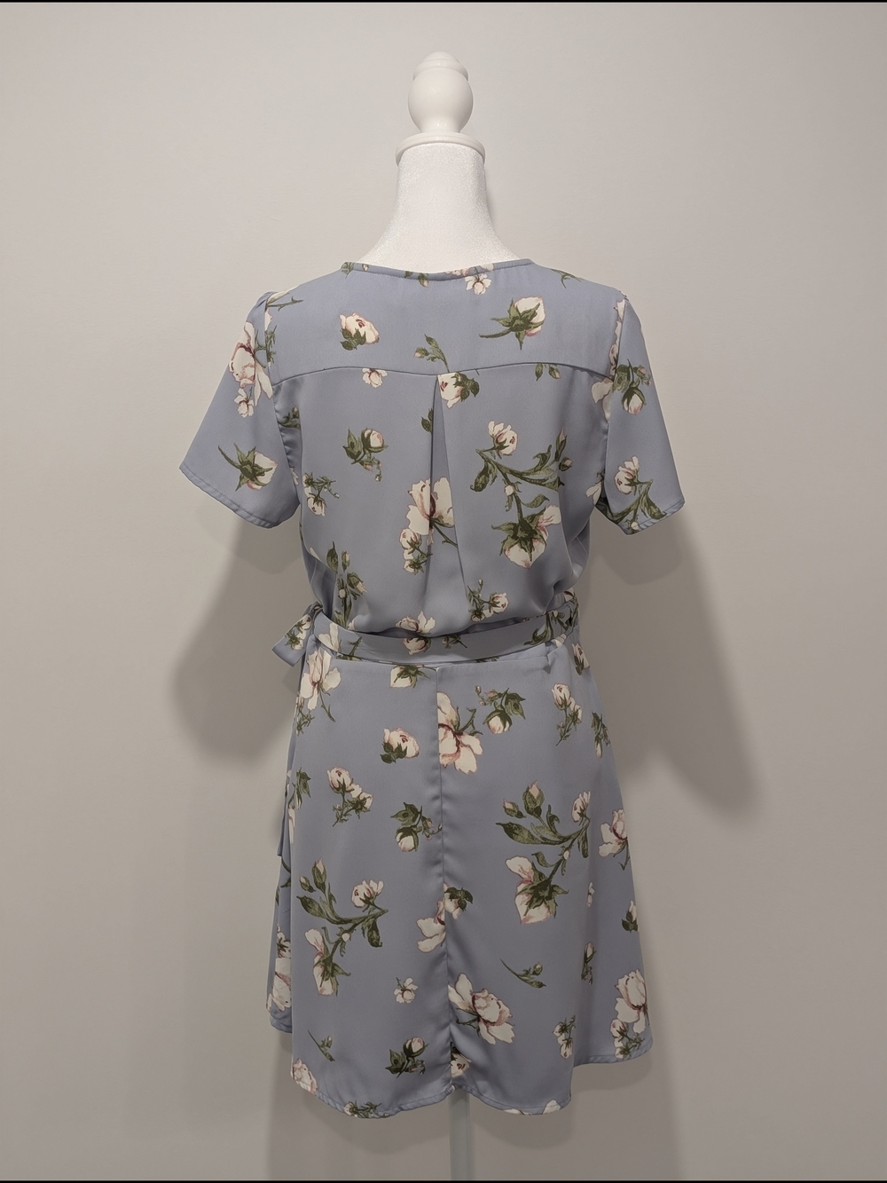 Dynamite Floral Fit And Flare Mini Wrap Dress - Light Blue - Picture 4 of 13